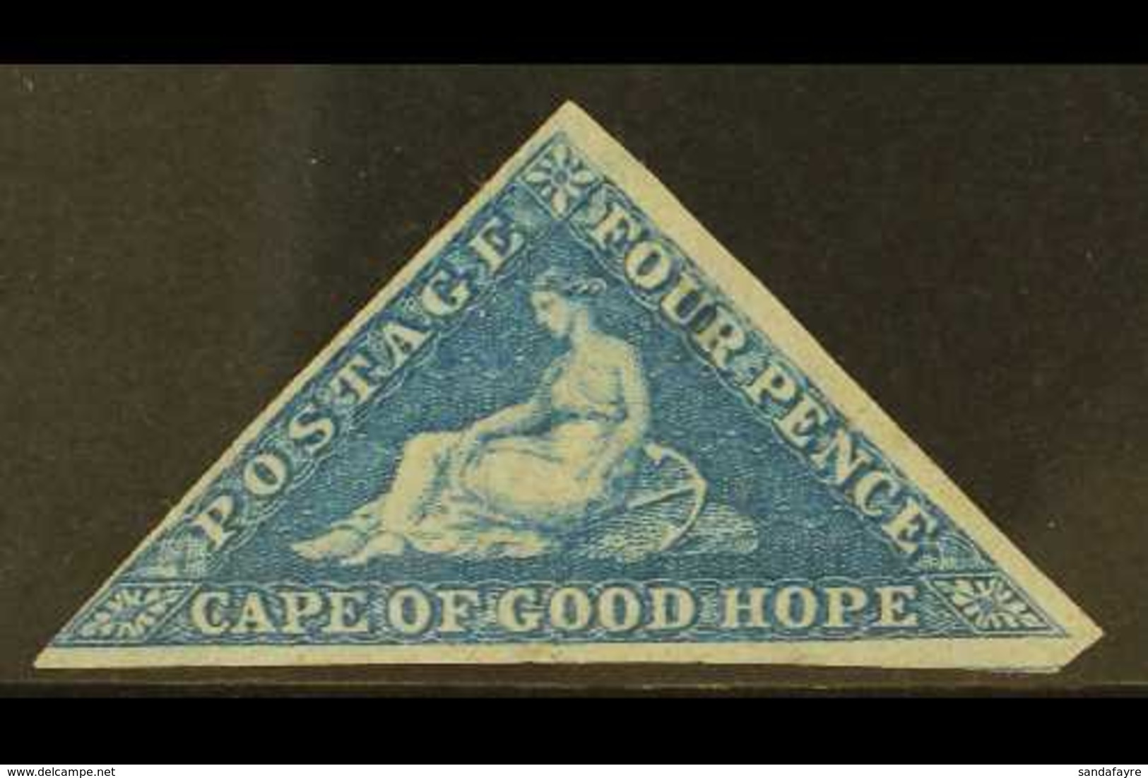 CAPE OF GOOD HOPE 1855-63 4d Blue Triangular, SG 6a, Mint Without Gum With 3 Clear To Large Margins, Thin Under "UR", Si - Ohne Zuordnung