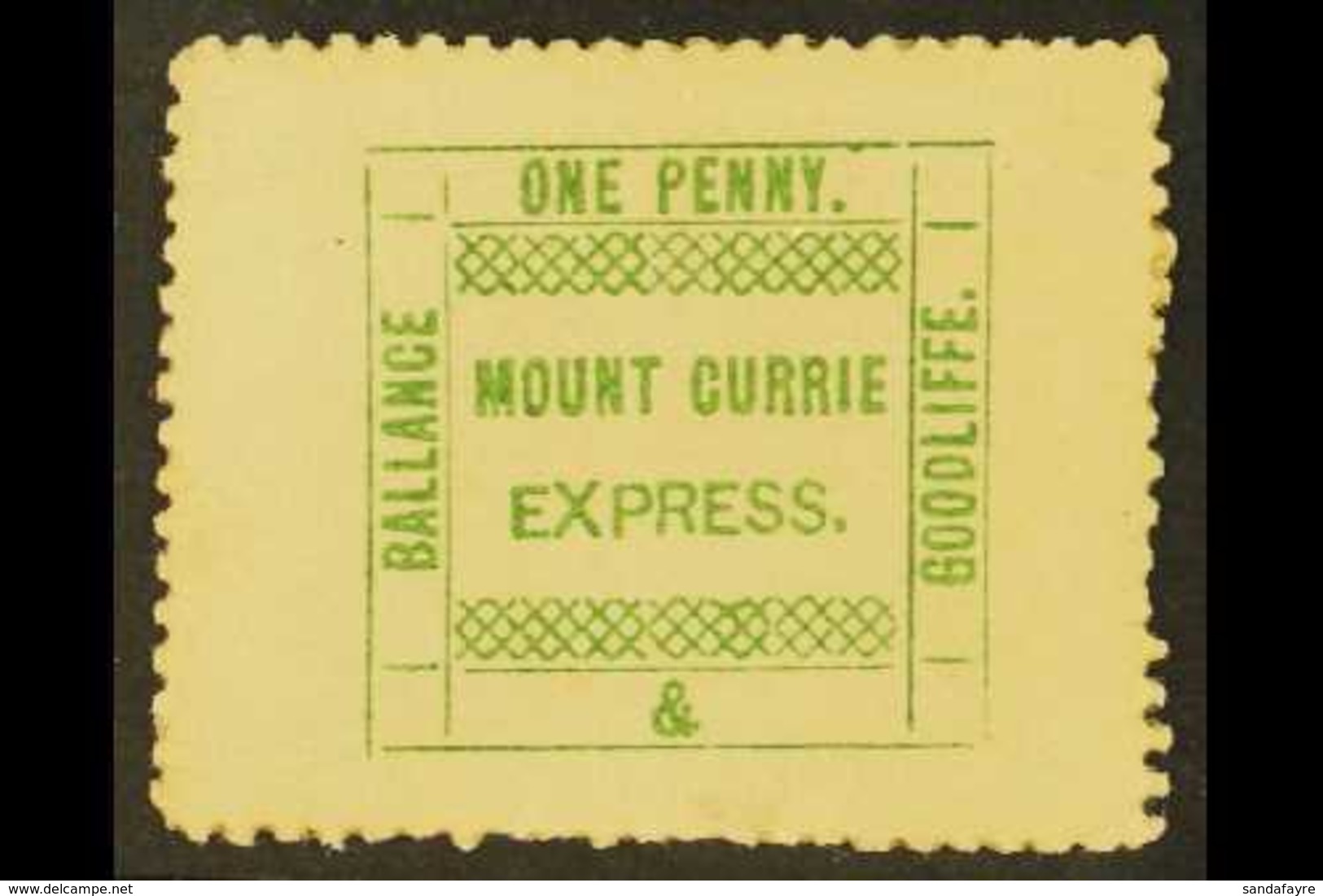 EAST GRIQUALAND - MOUNT CURRIE EXPRESS 1d Green , Ballance And Goodliffe Courier Post Stamp, Very Fine Mint Og. Extremel - Unclassified