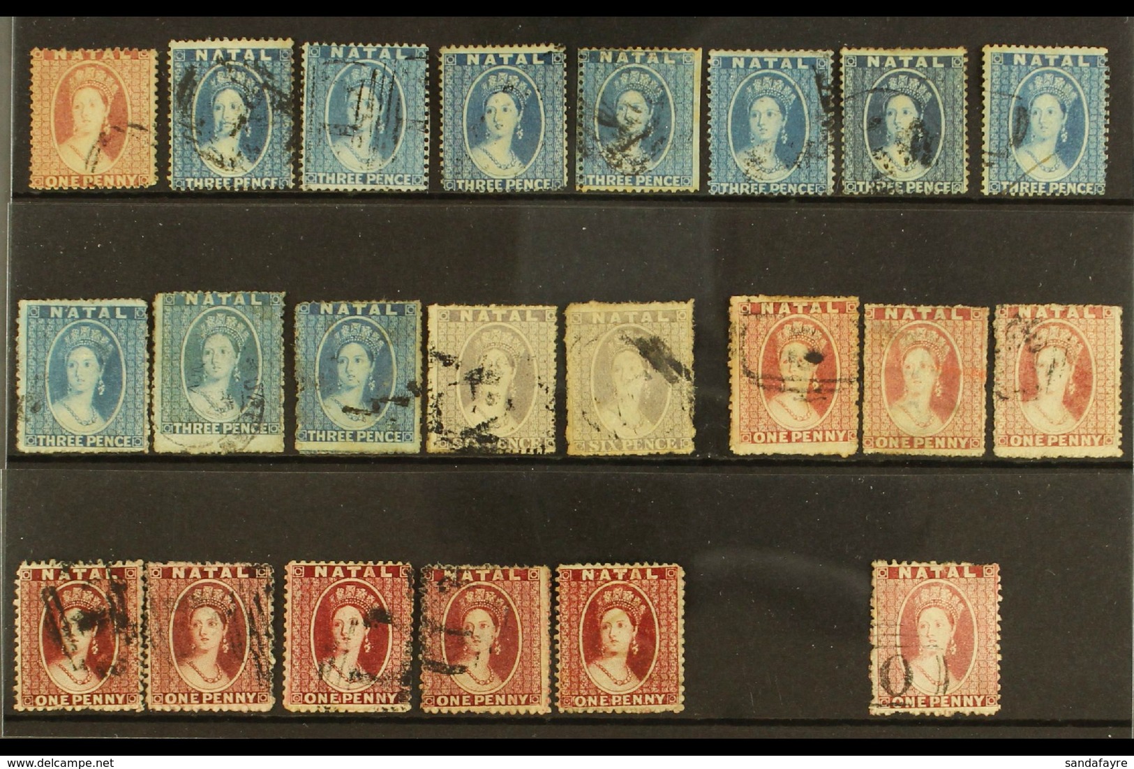 NATAL 1859-63 CLASSIC "CHALON" USED SELECTION That Includes 1859-60 No Wmk P14 1d & 3d X7 (SG 9/10), 1861-62 No Wmk Roug - Ohne Zuordnung