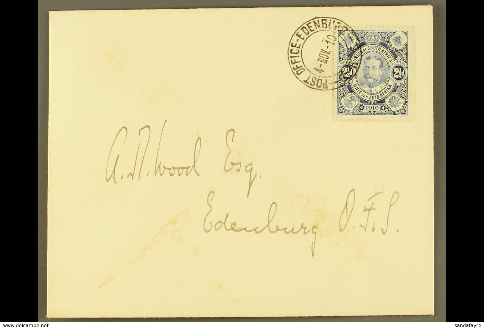 1910 2½d Opening Of Union Parliament, SG 1, On A Local Cover Tied By Edenburg/ORC 4th November FIRST DAY Cds, Few Light  - Ohne Zuordnung