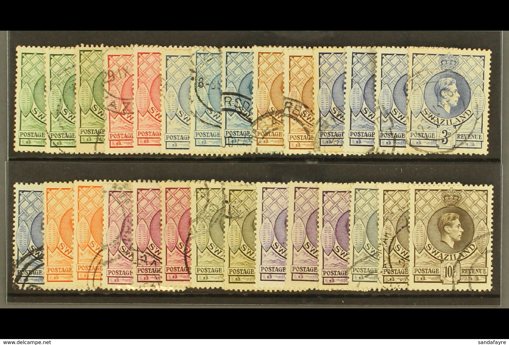 1938-54 KGVI Defins Set Plus Most Additional Perfs & Shades, Between SG 28/38a, 5s Corner Perf Fault, Otherwise Fine Use - Swasiland (...-1967)