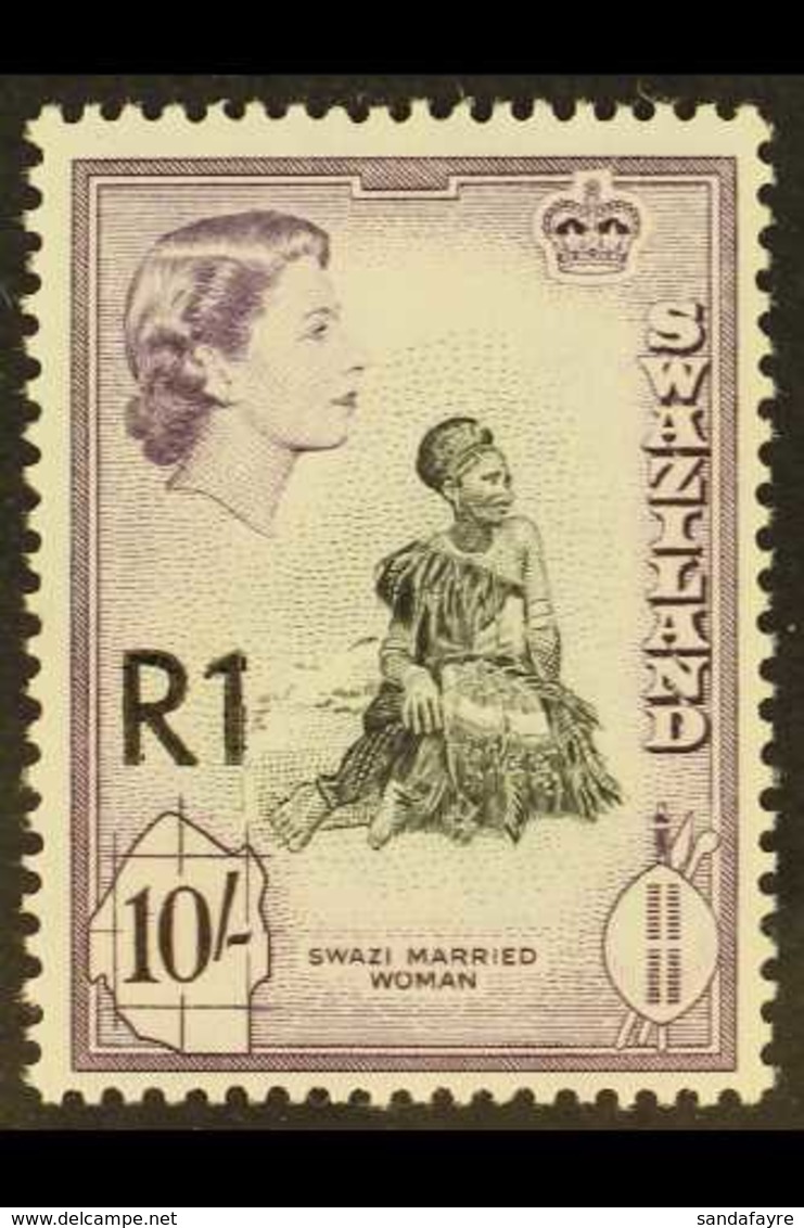 1961 1R On 10s "Married Woman" With Type III Overprint, SG 76b, Never Hinged Mint. For More Images, Please Visit Http:// - Swaziland (...-1967)