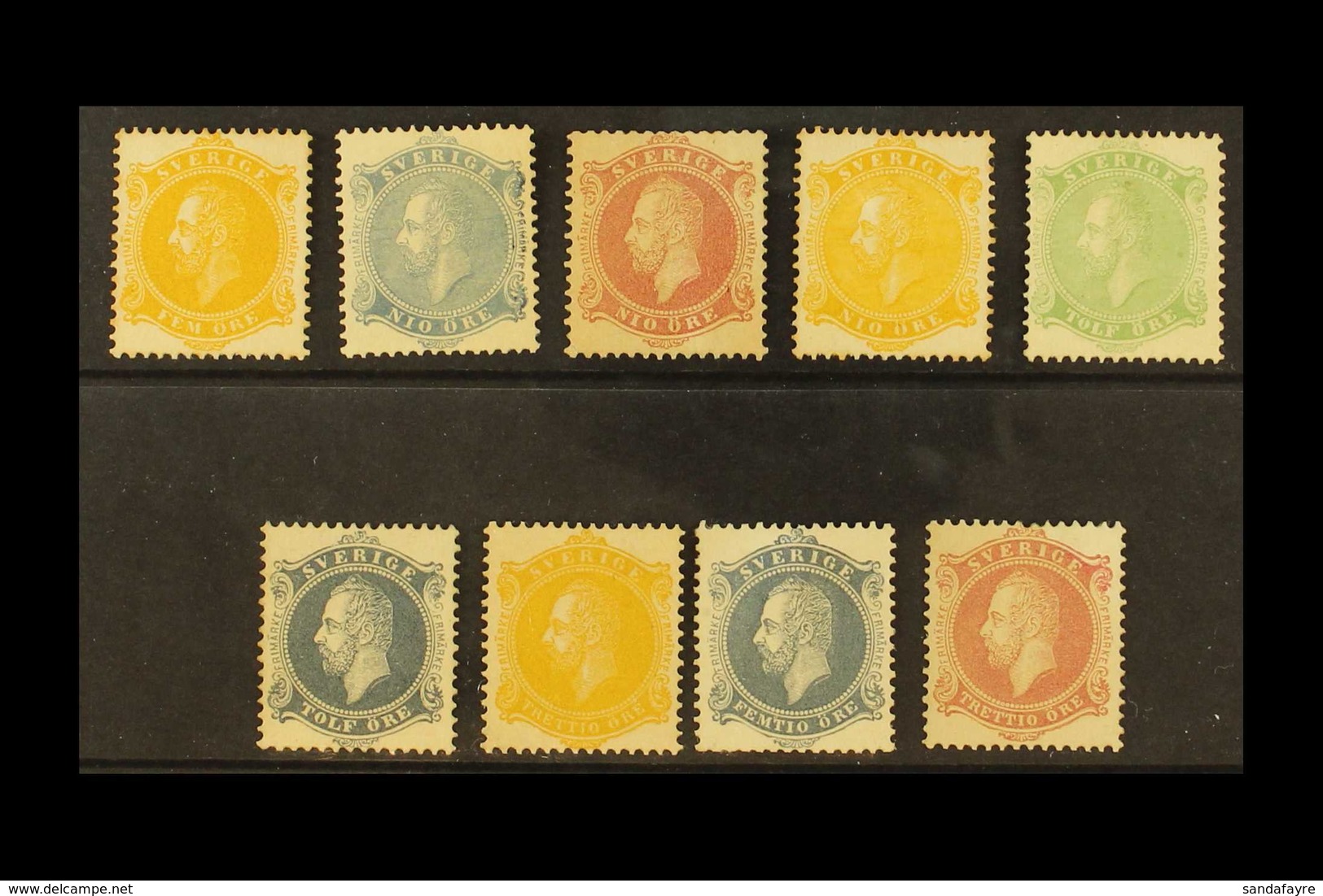CIRCA 1885 UNADOPTED ESSAYS. All Different Perforated Stamp Essays Showing Head Of King Oscar II, Unused No Gum, Attract - Sonstige & Ohne Zuordnung