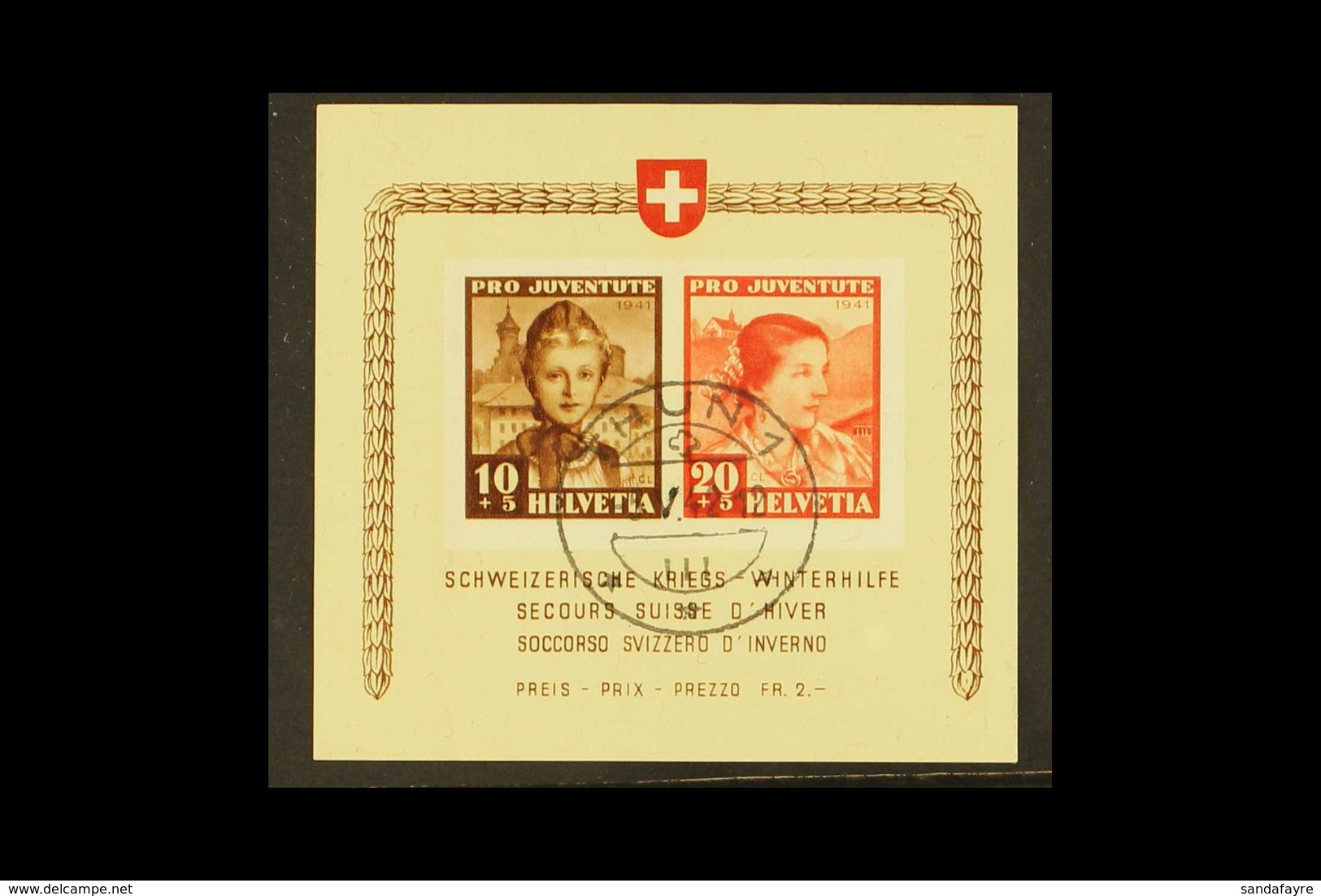 1941 Pro Juventute Mini-sheet (Michel Block 6, SG MSJ99a), Superb Cds Used, Fresh. For More Images, Please Visit Http:// - Sonstige & Ohne Zuordnung