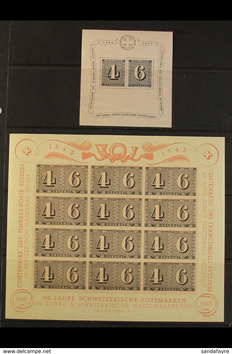 1943 Zurich Stamps Centenary Both Mini-sheets (Michel Blocks 8/9, SG MS430a/30b), Never Hinged Mint, Fresh. (2 M/S's) Fo - Sonstige & Ohne Zuordnung