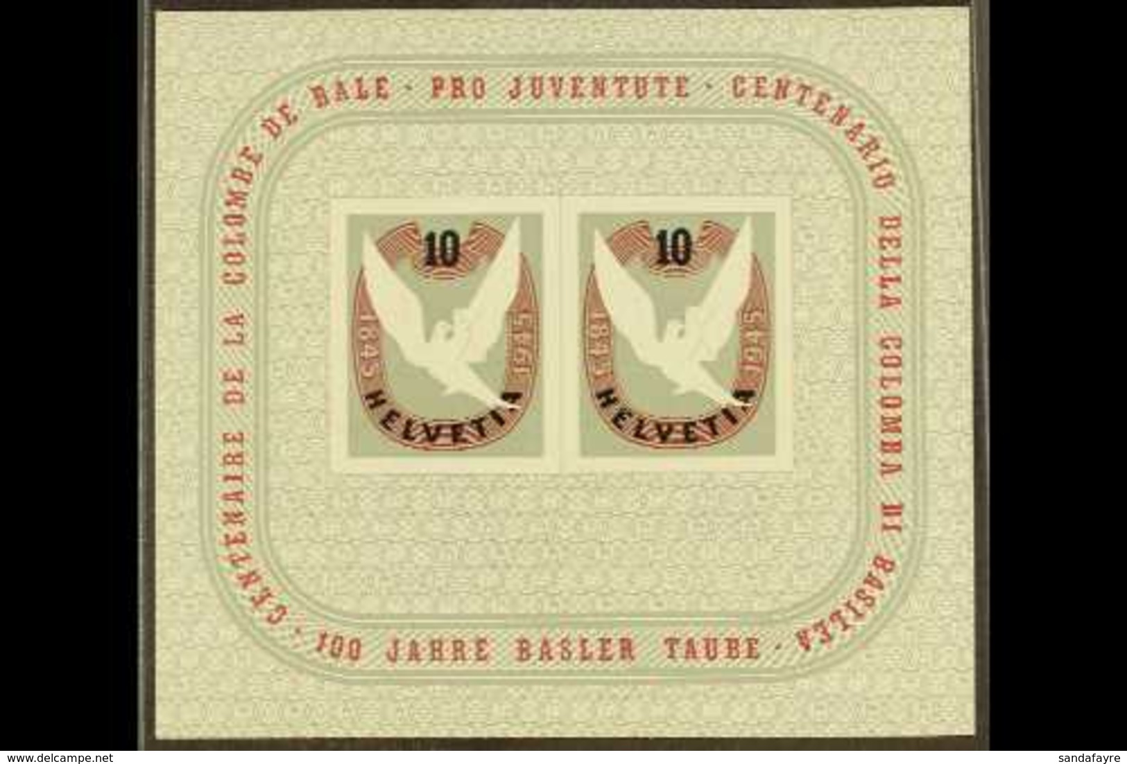 1945 Basel Dove Stamp Centenary Mini-sheet (Michel Block 12, SG MS446b), Never Hinged Mint, Fresh. For More Images, Plea - Sonstige & Ohne Zuordnung