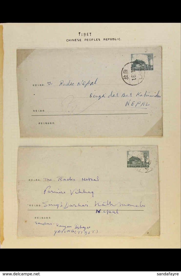 CHINESE POST OFFICE 4 Covers And 2 Postal Stationery Cards To Nepal, Franked Chinese Adhesives With Lhassa Cancels. (6 I - Tibet