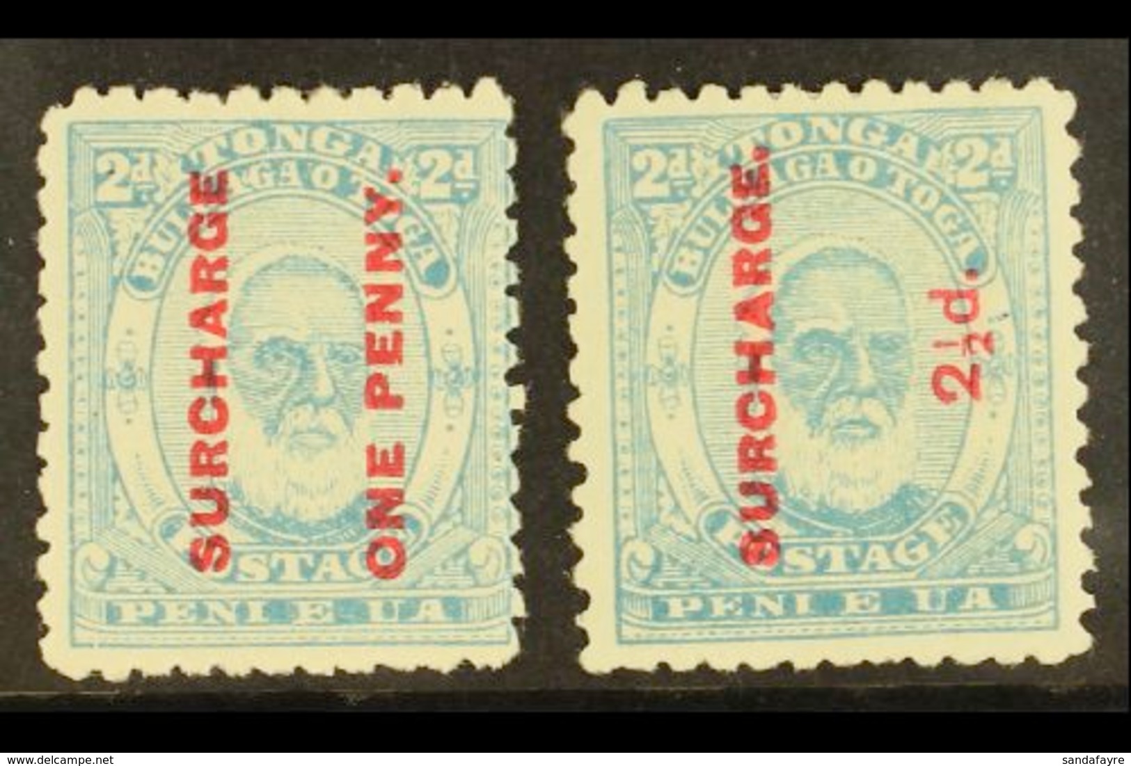 1895 1d On 2d Pale Blue & 2½d On 2d Pale Blue, SG 25, 27, Mint (2) For More Images, Please Visit Http://www.sandafayre.c - Tonga (...-1970)