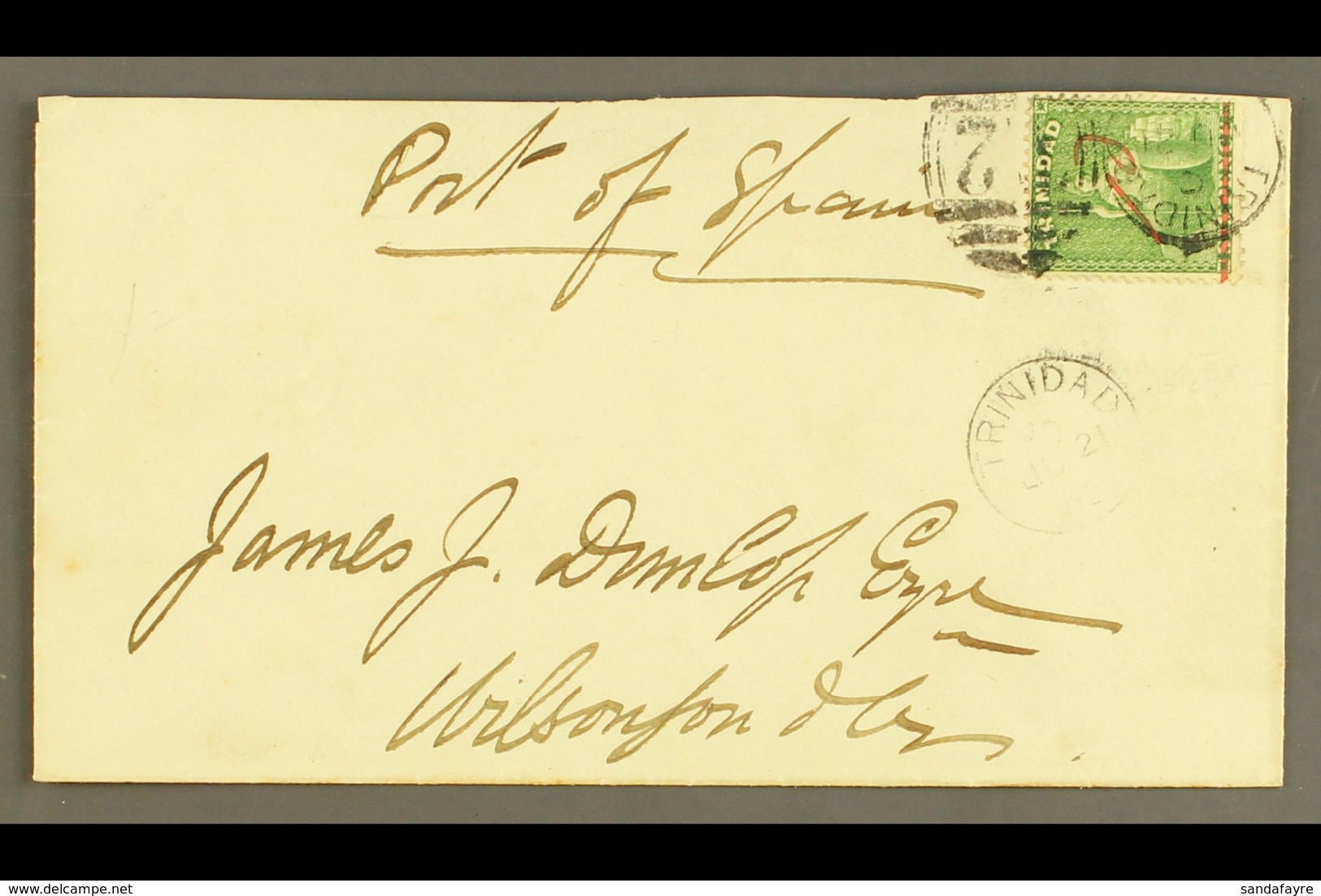 1882 (21 June) Cover Addressed Locally, Bearing 1882 1d On 6d Manuscript Surcharge (SG 104) Tied By "Trinidad" Duplex Pm - Trinidad & Tobago (...-1961)