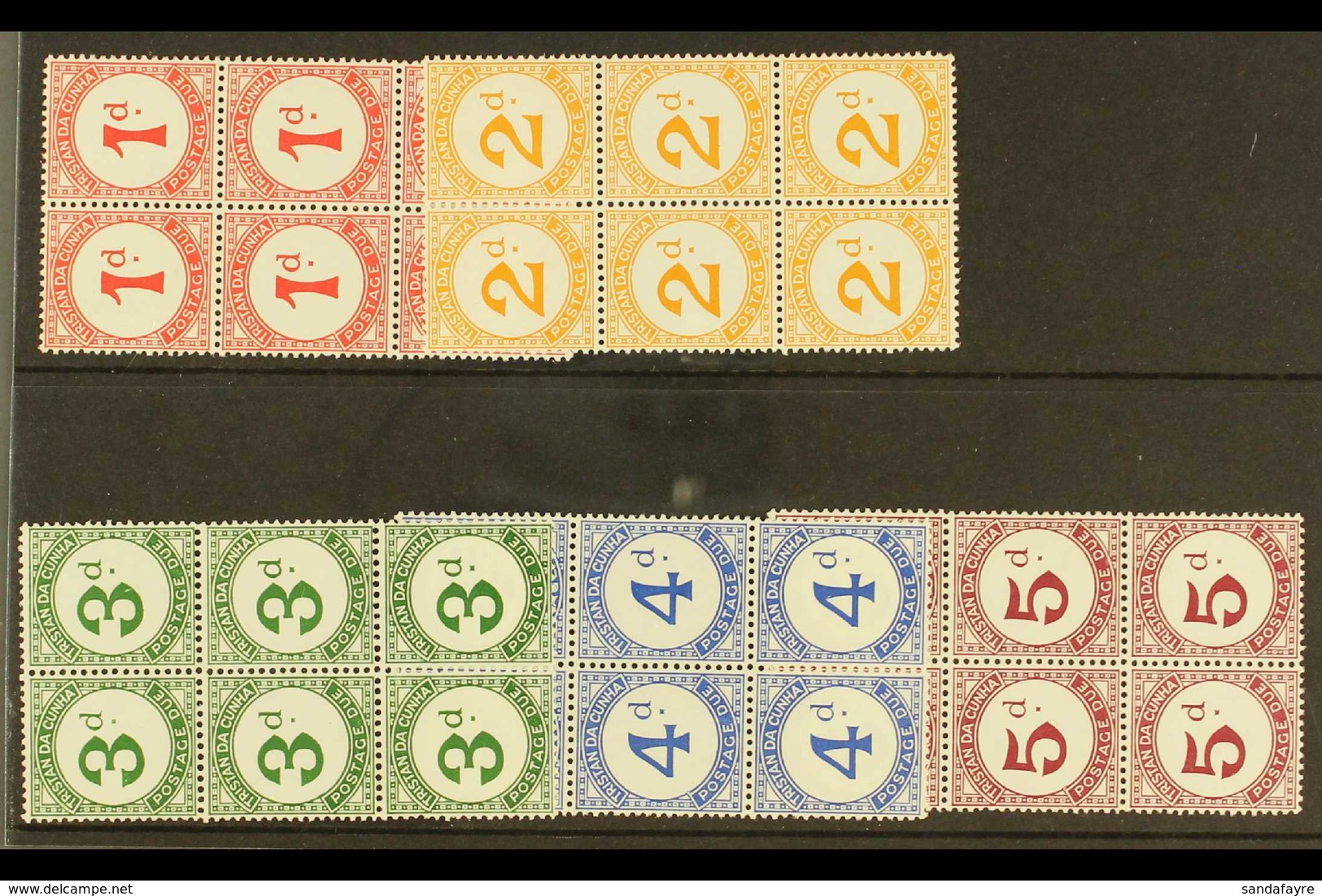 POSTAGE DUE 1957 Complete Set, SG D1/D5, As Never Hinged Mint Blocks Of 6. (30 Stamps) For More Images, Please Visit Htt - Tristan Da Cunha