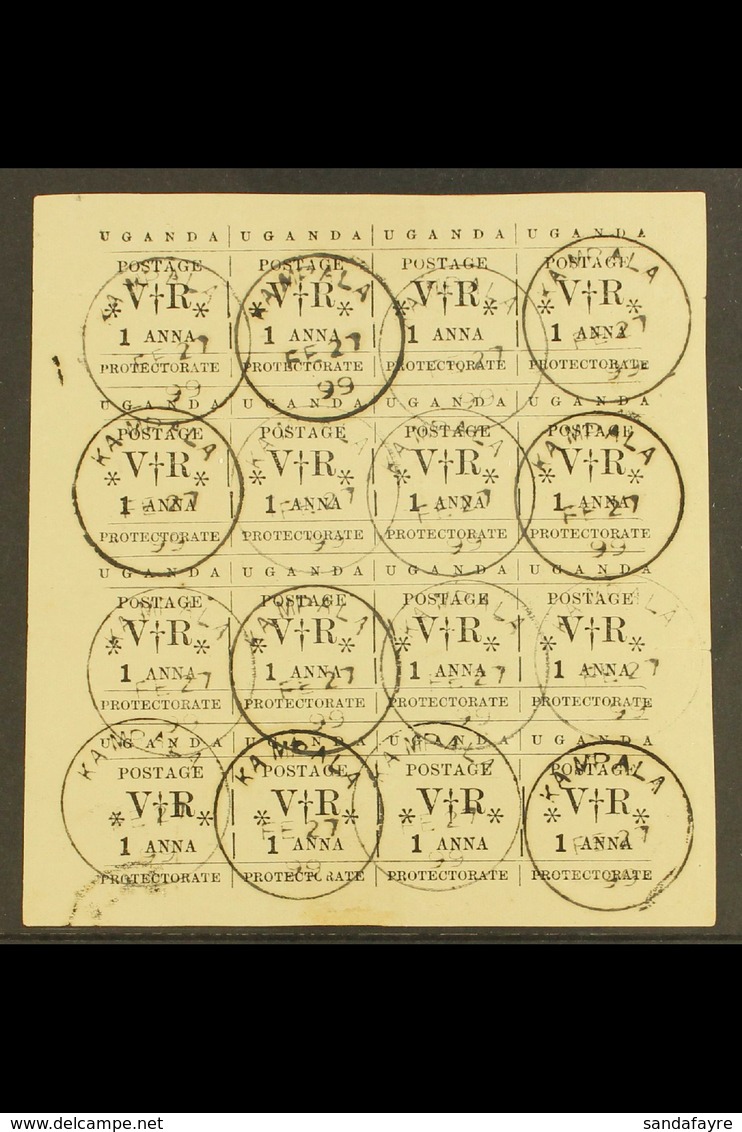 1896 1a Typset In Black, SG 55, Complete Pane Of 16, One Copy Showing The Variety "small O", SG 55a, Very Fine Used. (16 - Uganda (...-1962)