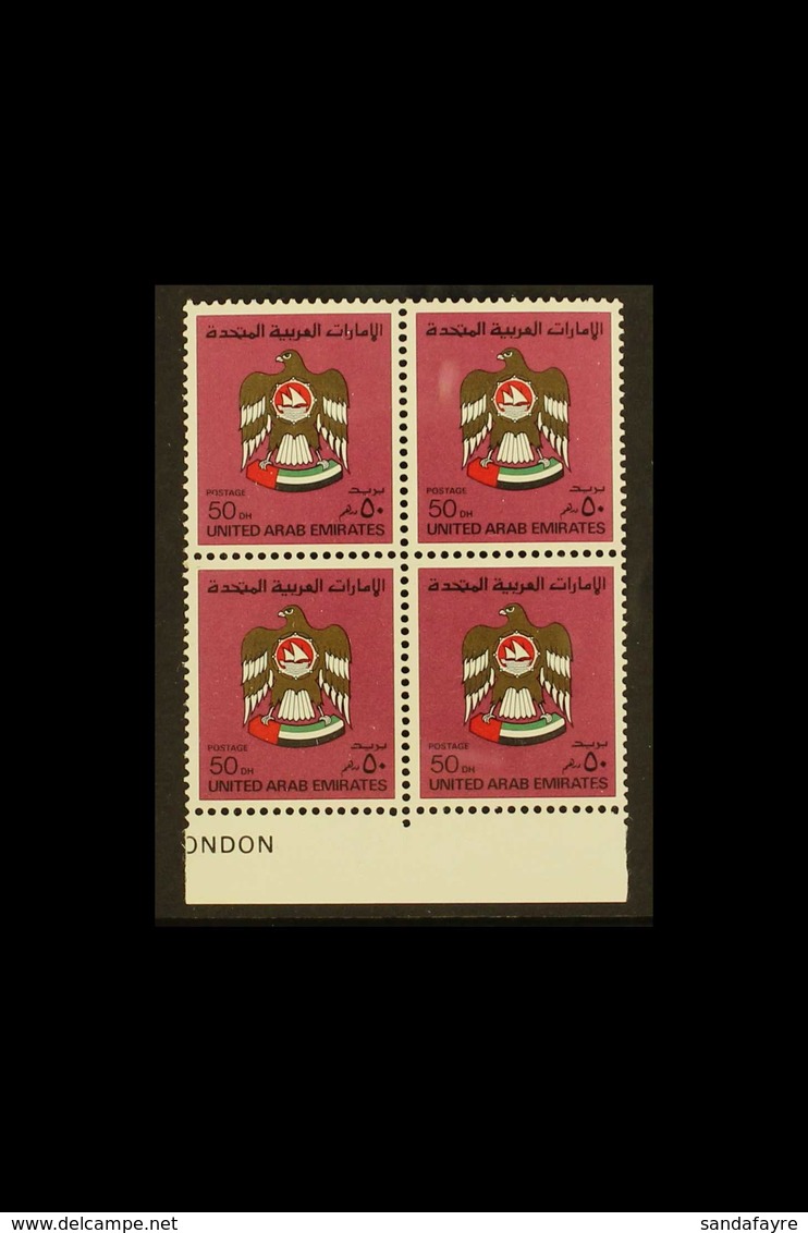 1986 50d Deep Claret, SG 151a, Never Hinged Mint Marginal Block Of 4. Lovely Item. (4 Stamps) For More Images, Please Vi - Sonstige & Ohne Zuordnung