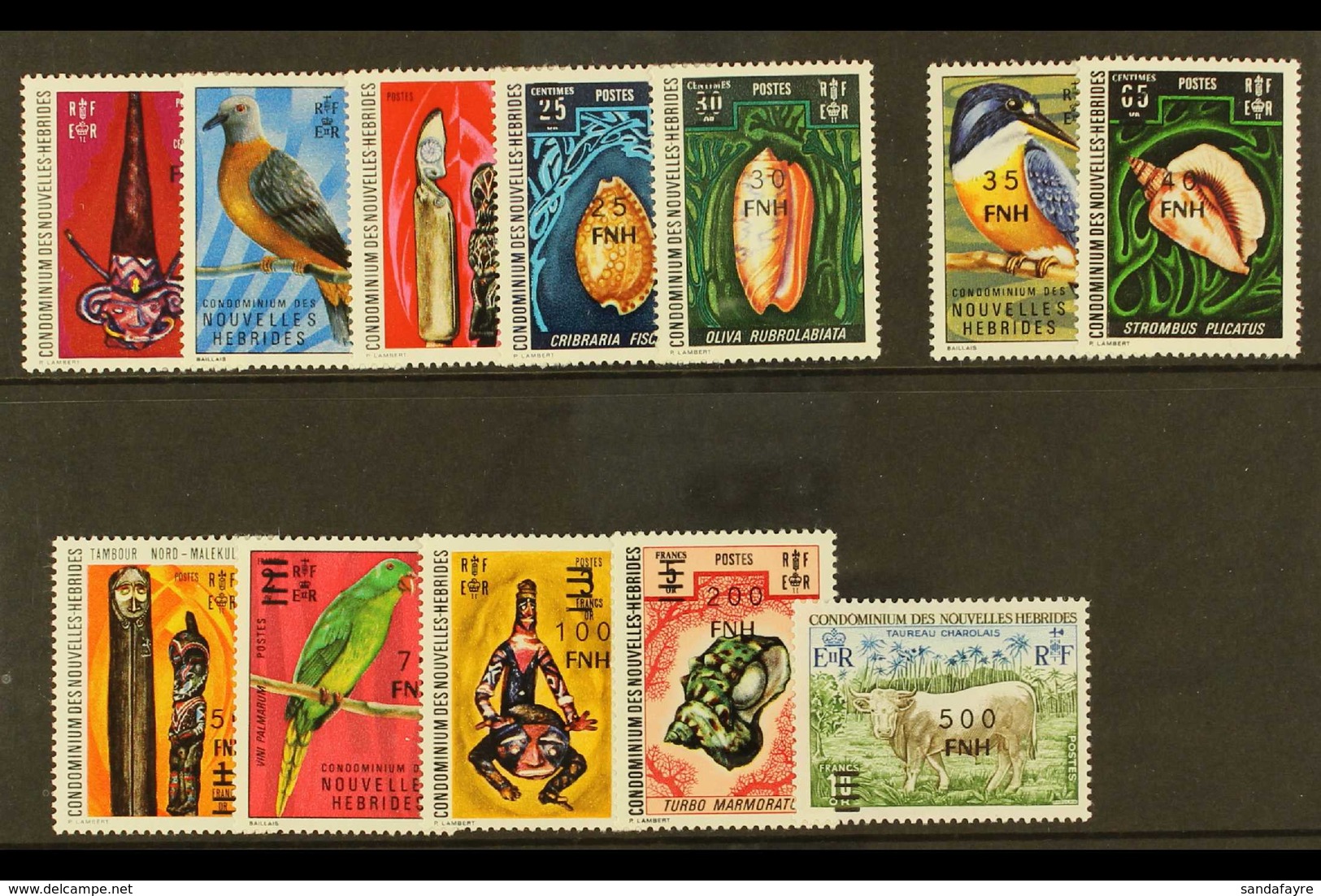 FRENCH INSCRIPTIONS 1977 Local Port Vila Surcharge Set Complete Plus Philatelic Bureau Issues (50f, 70f And 100f), SG F2 - Vanuatu (1980-...)