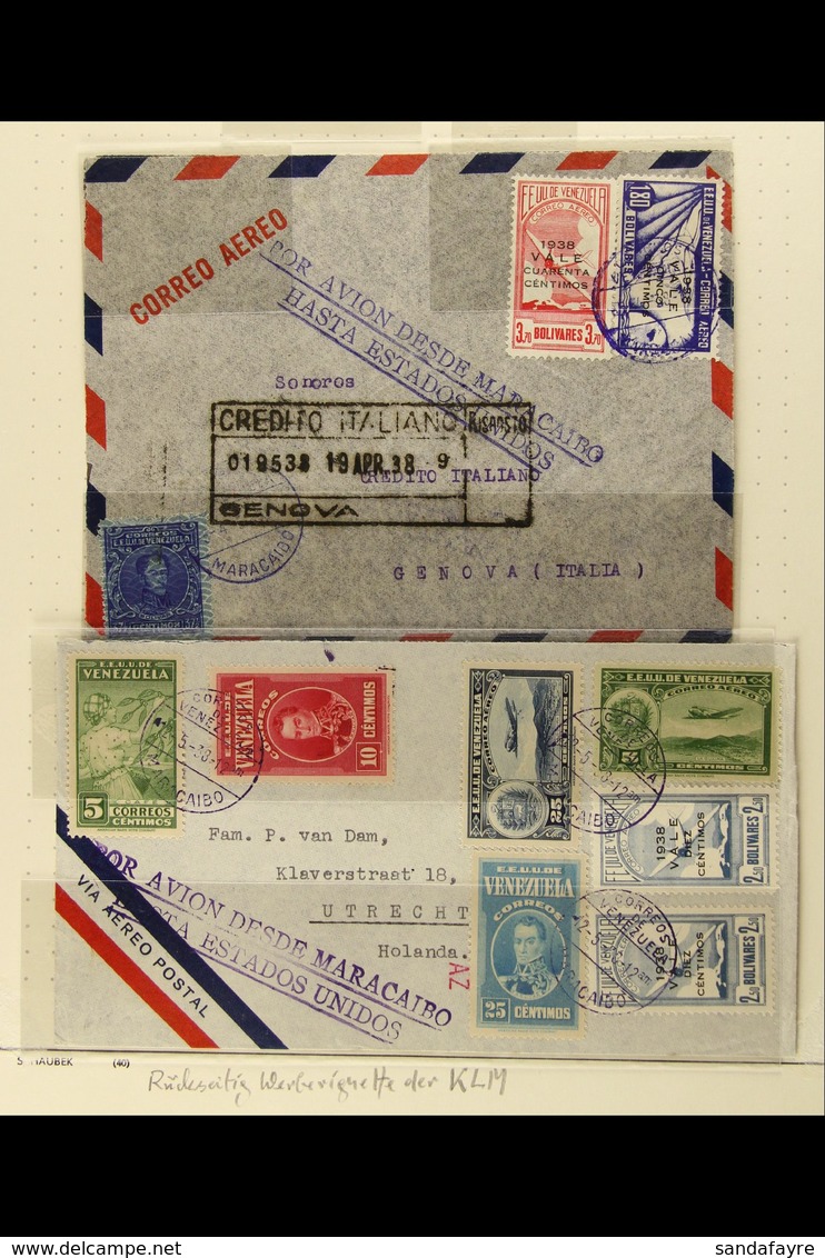 1938-42 AIRMAIL COVERS COLLECTION In Mounts On Album Pages. Overseas Examples To The U.S.A, Brazil, Sweden, Czechoslovak - Venezuela