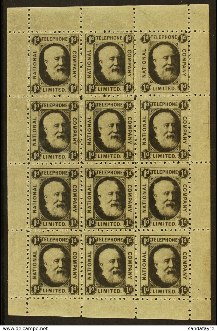 NATIONAL TELEPHONE COMPANY LIMITED 1884 1d Black, Barefoot 1, A Very Fine Never Hinged Mint Complete SHEETLET OF TWELVE  - Altri & Non Classificati