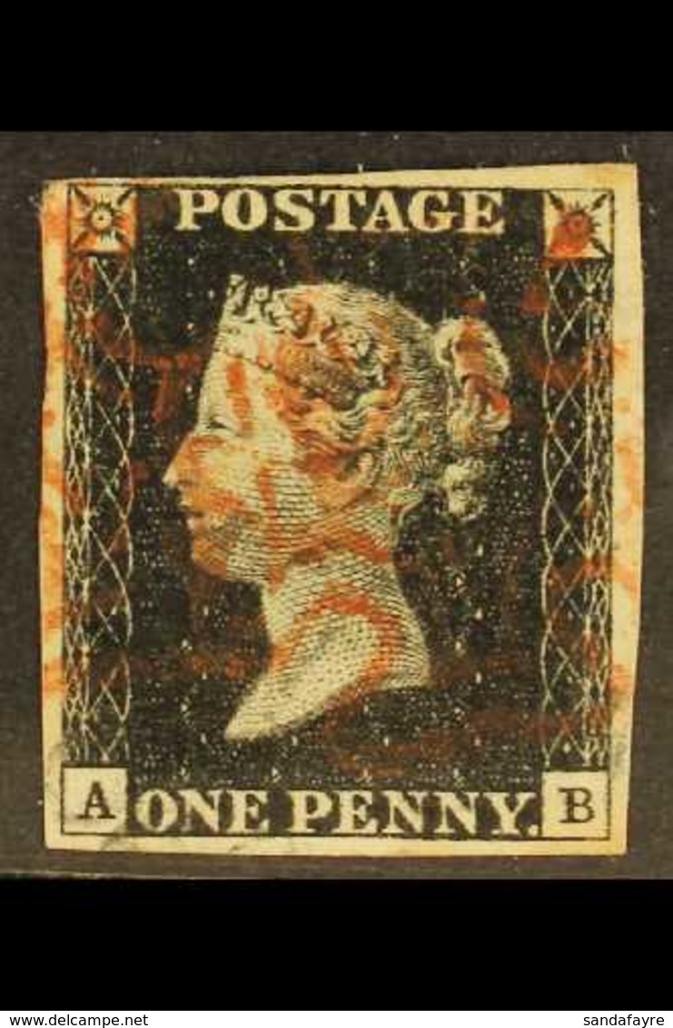 1840 1d Black 'AB' Plate 1b, Cancelled By Both RED + BLACK MALTESE CROSS Cancellations, SG Spec A1(2)vk, Very Fine With  - Unclassified