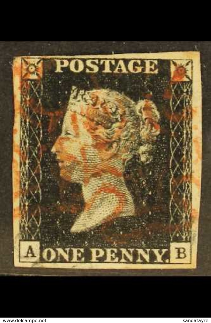 1840 1d Black 'AB' Plate 1b, Cancelled By Both RED + BLACK MALTESE CROSS Cancellations, SG Spec A1(2)vk, Very Fine With  - Ohne Zuordnung