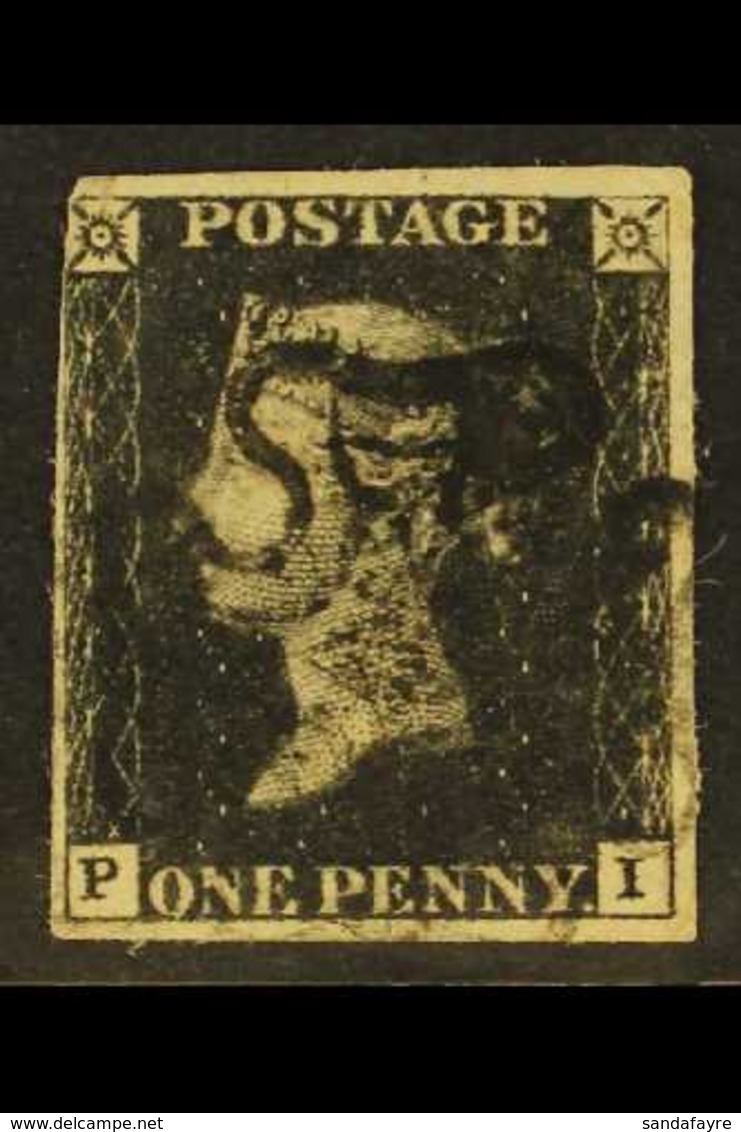 1d Black SG 2, Plate 8, Check Letters "P - I", Used With 3 Margins & Small Corner Crease (1 Stamp) For More Images, Plea - Unclassified