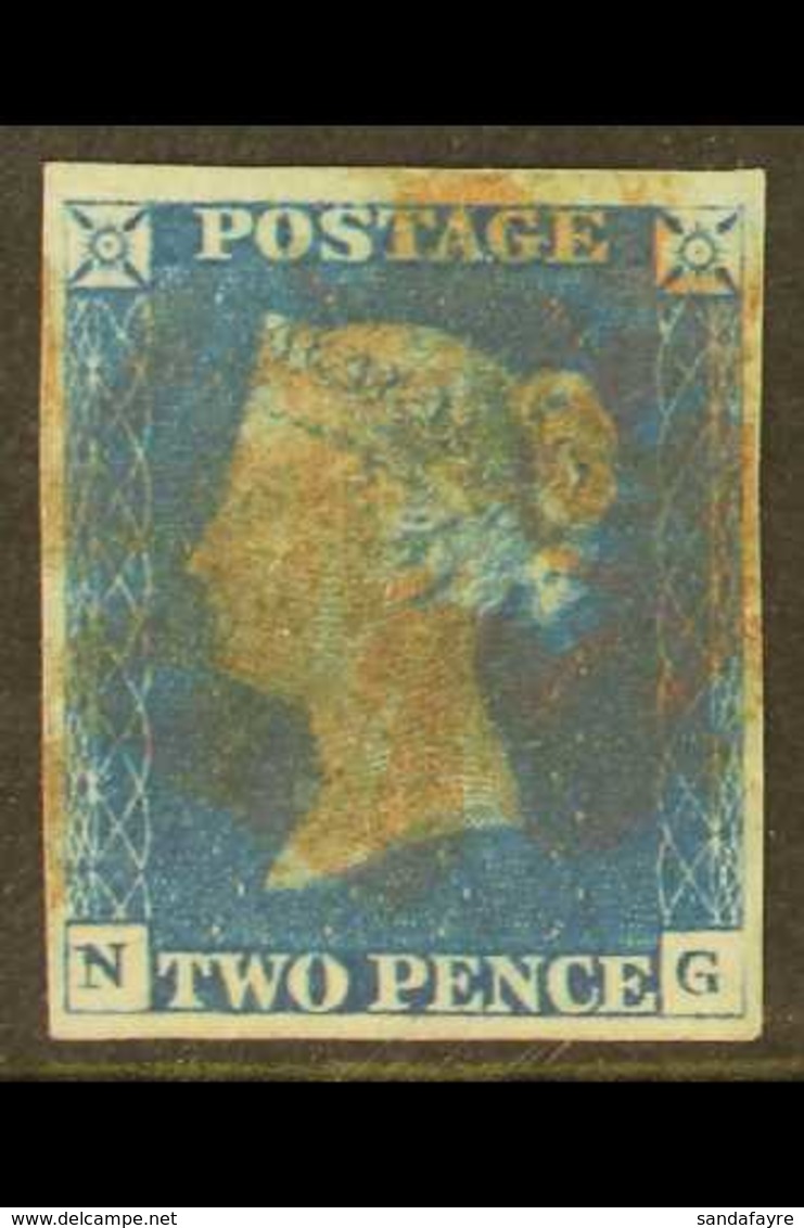 1840 2d Blue, Plate 1 Lettered "NG", Fine Used With Four Good Margins, And Light  Maltese Cross In Red. For More Images, - Autres & Non Classés