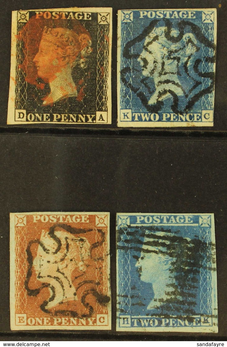 1840-41 ATTRACTIVE CLASSIC GROUP With 1840 1d Black, Lettered "DA", Plate 6, SG 1, With Four Margins And Red MX Cancel,  - Sonstige & Ohne Zuordnung