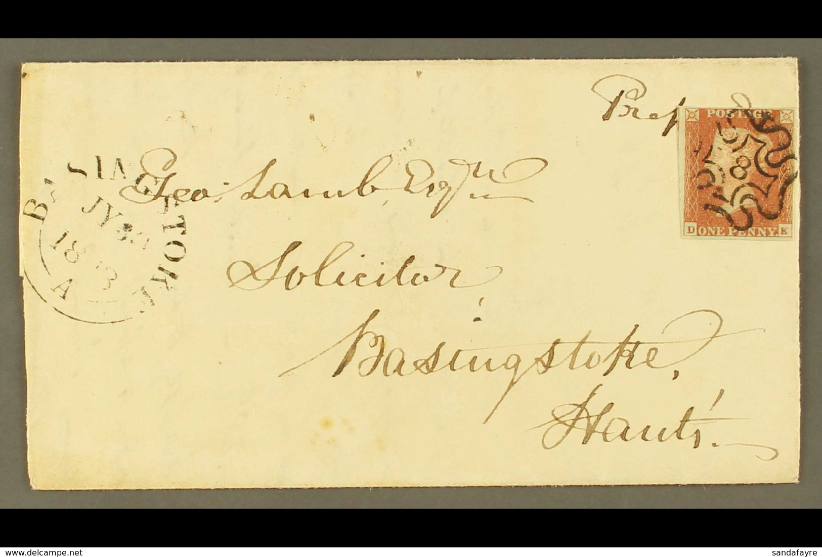 1843 (29 JUL) Entire Letter From Mitcham To Basingstoke Bearing 1841 1d Red-brown With Four Margins Tied By Very Fine "N - Sonstige & Ohne Zuordnung