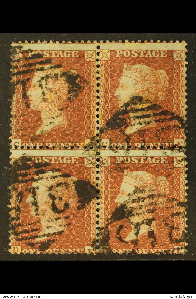 1854-57 1d Red-brown, Watermark Large Crown, Perf 14, SG 29, A Good Used BLOCK OF FOUR Lettered "CE-CF" And "DE-DF", Cen - Sonstige & Ohne Zuordnung