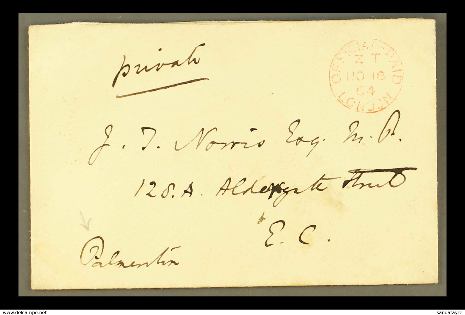 1864 PALMERSTON - PRIME MINISTER SIGNED COVER. 1864 (18 Nov) Stampless Env Endorsed "Private" With Red "Official Paid Lo - Sonstige & Ohne Zuordnung