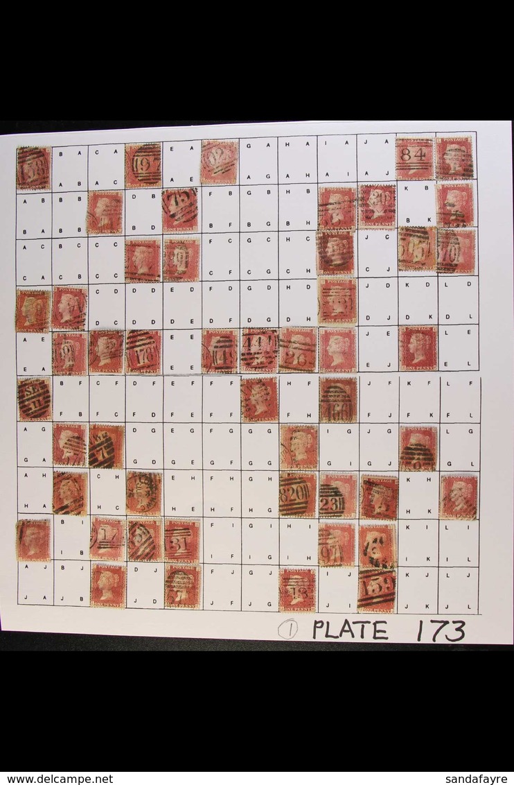 1864-79 PENNY RED PARTIAL PLATE RECONSTRUCTION PLATE 173 - A Partly Complete Used Reconstruction With 109 Of The 240 Che - Altri & Non Classificati