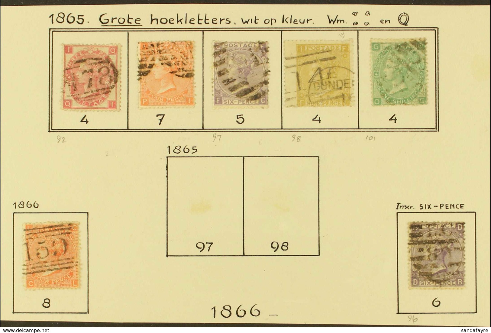 1865-67 LARGE UNCOLOURED CORNER LETTERS Mostly Good Used Group With 3d Plate 4, 4d Plates 7 And 8, 6d Plates 5 And 6, 9d - Other & Unclassified