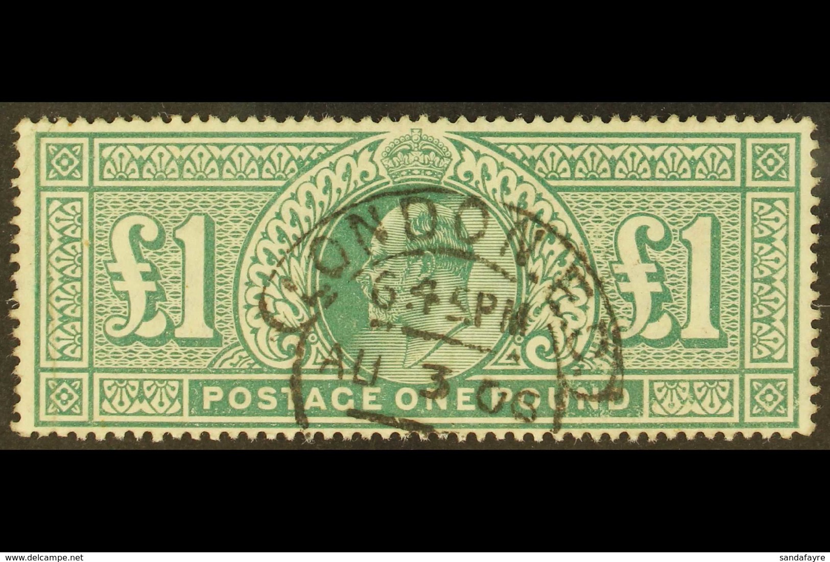 1902-10 £1 Dull Blue-green De La Rue Printing, SG 266, Used With Nice Fully Dated "London" Hooded Cds, Pressed Crease At - Ohne Zuordnung