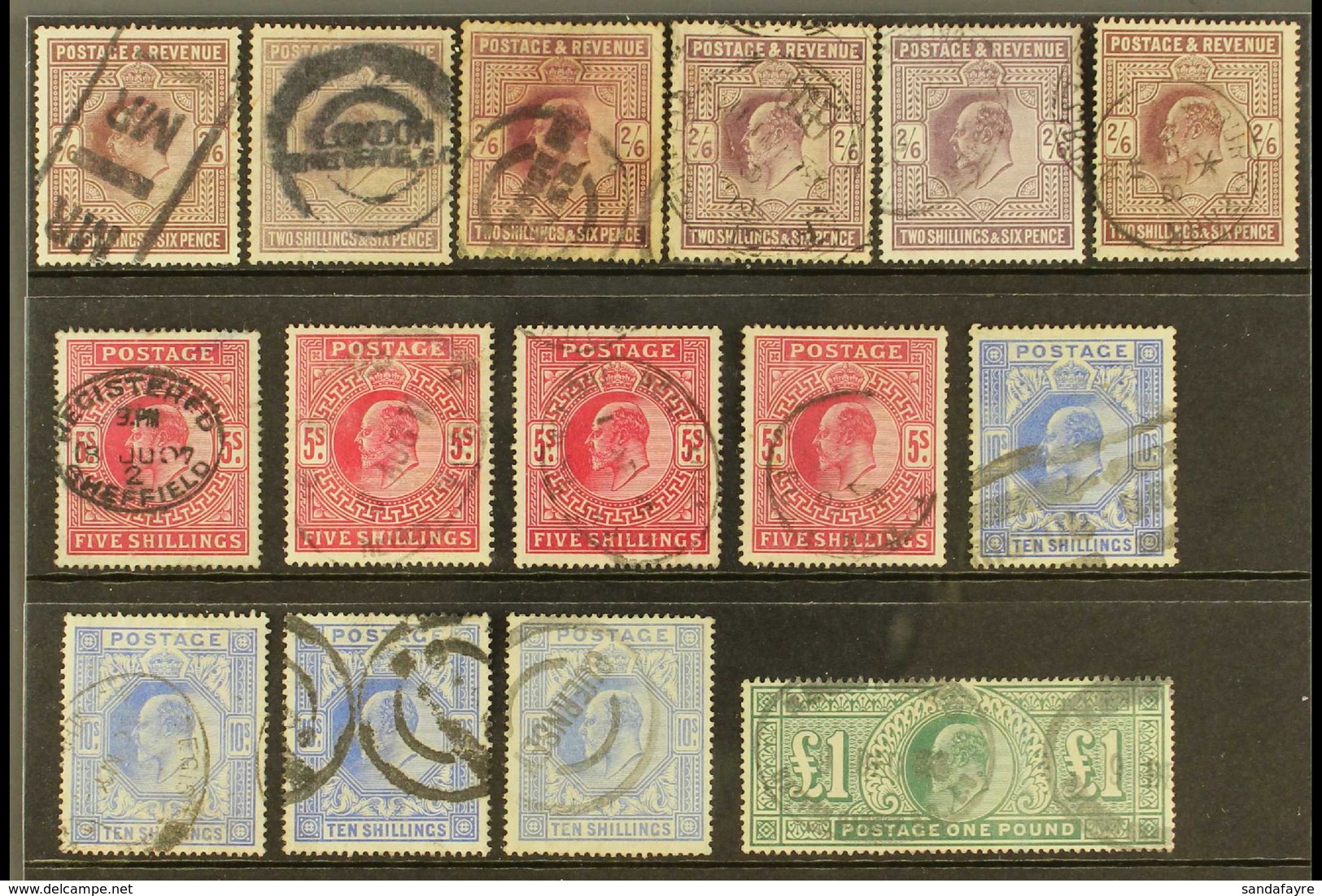 1902-1913 KEVII HIGH VALUES. USED GROUP With Shades & Printings On A Stock Card, Comprising 2s6d (x6), 5s (x4), 10s (x4) - Ohne Zuordnung