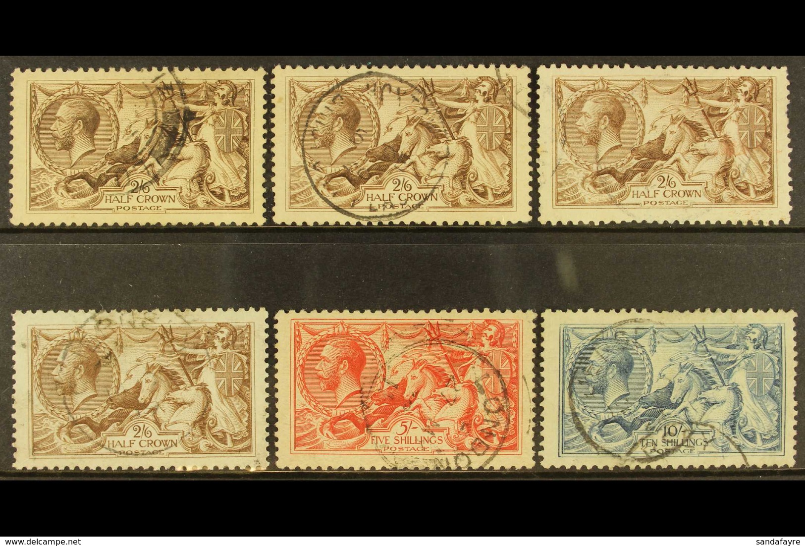 1918-19 Bradbury Seahorses Complete Set Inc Four 2s6d Shades, SG 413a/17, Cds Used, Some With Minor Perforation Imperfec - Unclassified