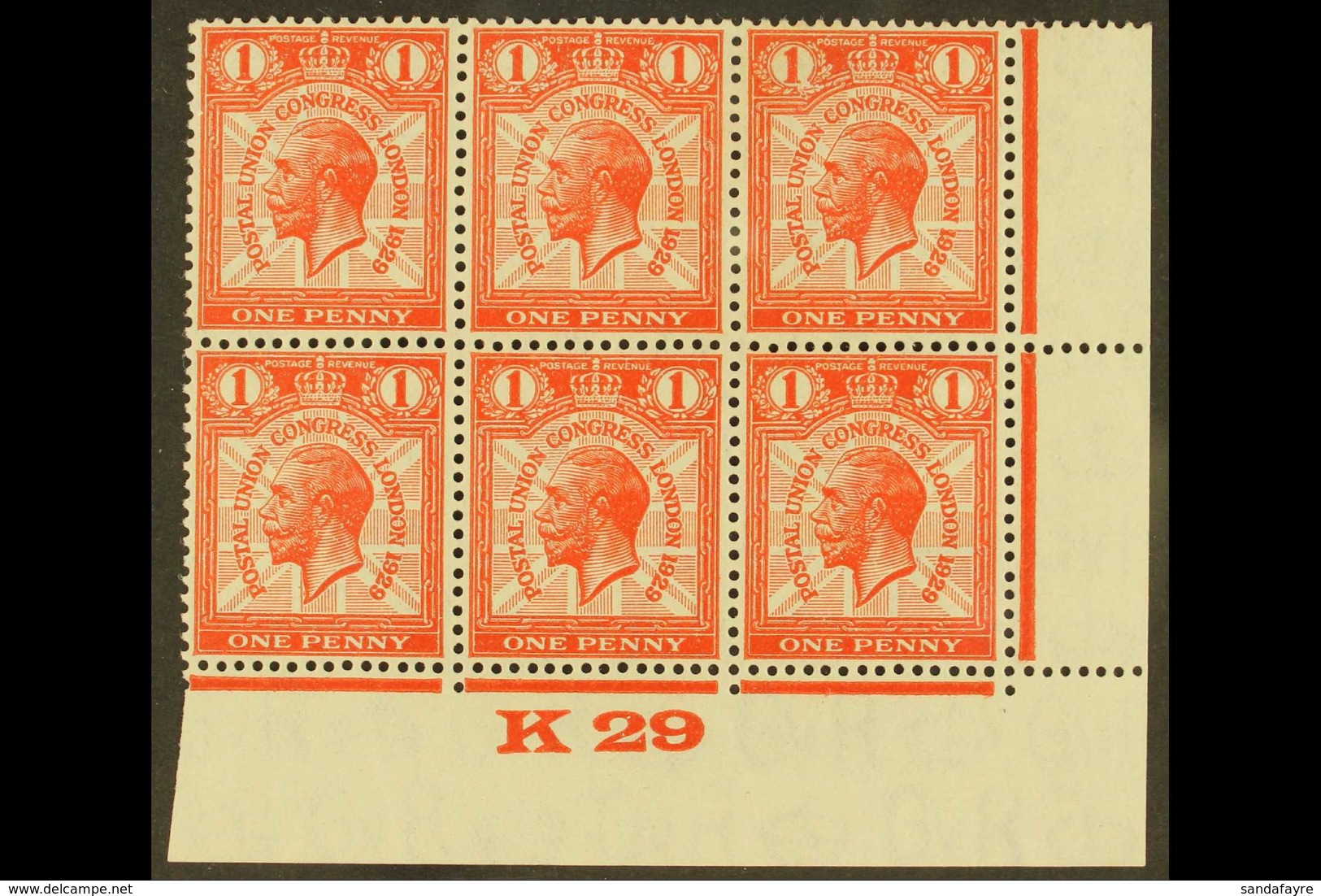 1929 1d Scarlet Universal Postal Union BROKEN WREATH AT LEFT Variety (Pl. 4, R. 19/12), SG Spec NCom6d, Within Lower Rig - Unclassified