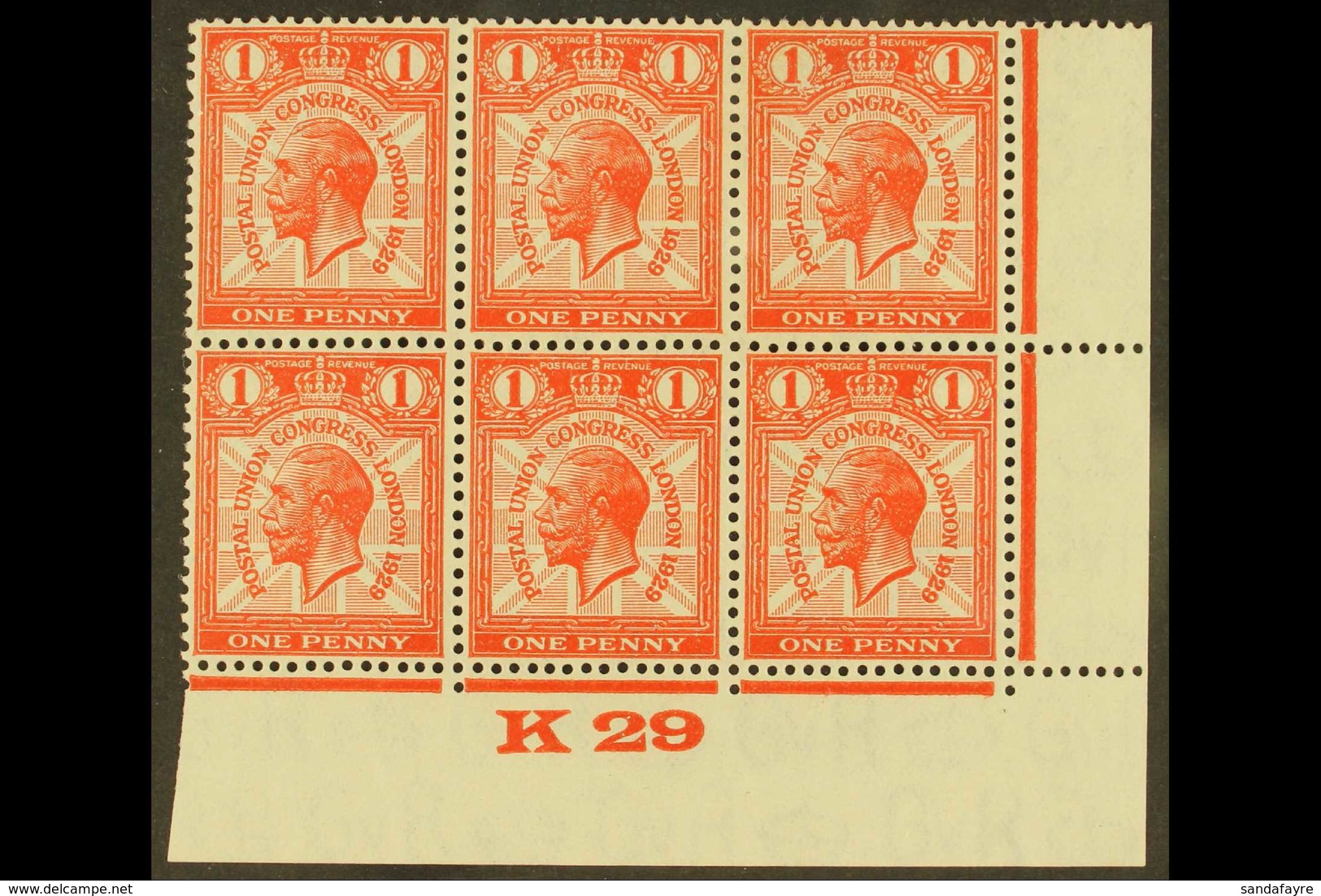 1929 1d Scarlet Universal Postal Union BROKEN WREATH AT LEFT Variety (Pl. 4, R. 19/12), SG Spec NCom6d, Within Lower Rig - Ohne Zuordnung