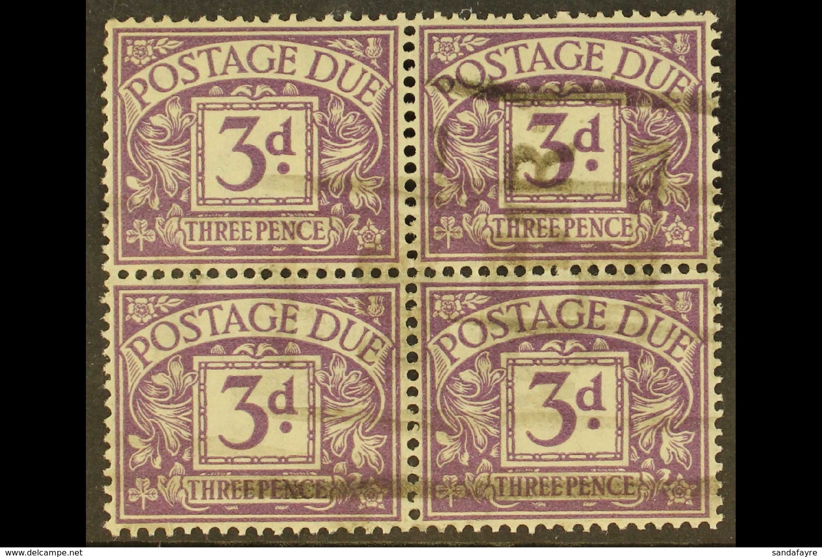 POSTAGE DUES 1924-31 3d Dull Violet EXPERIMENTAL PAPER Variety, SG D14b, Good Used BLOCK Of 4 Cancelled By Parcel Postma - Ohne Zuordnung