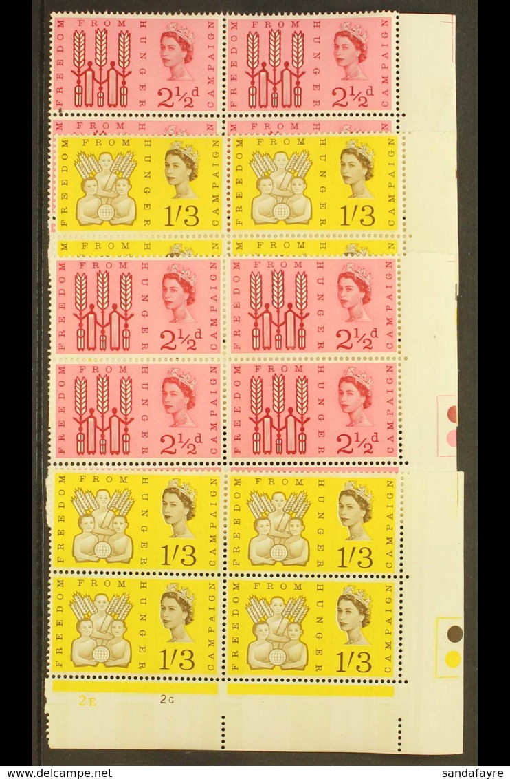 1963 Freedom From Hunger Ordinary & Phosphor Sets (SG 634/35 & SG 634p/35p) in CYLINDER NUMBER BLOCKS OF FOUR, Never Hin - Sonstige & Ohne Zuordnung