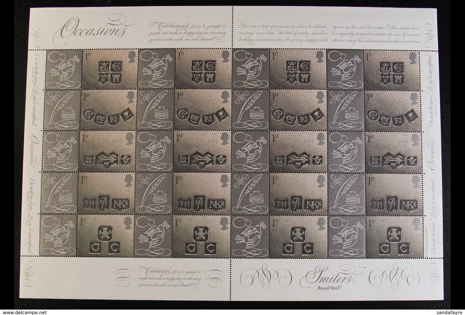 CONSIGNIA "SMILER" SHEET 2001 (5 June) "Occasions" (Ingots) Complete Sheet, SG LS4, Superb Never Hinged Mint. For More I - Sonstige & Ohne Zuordnung