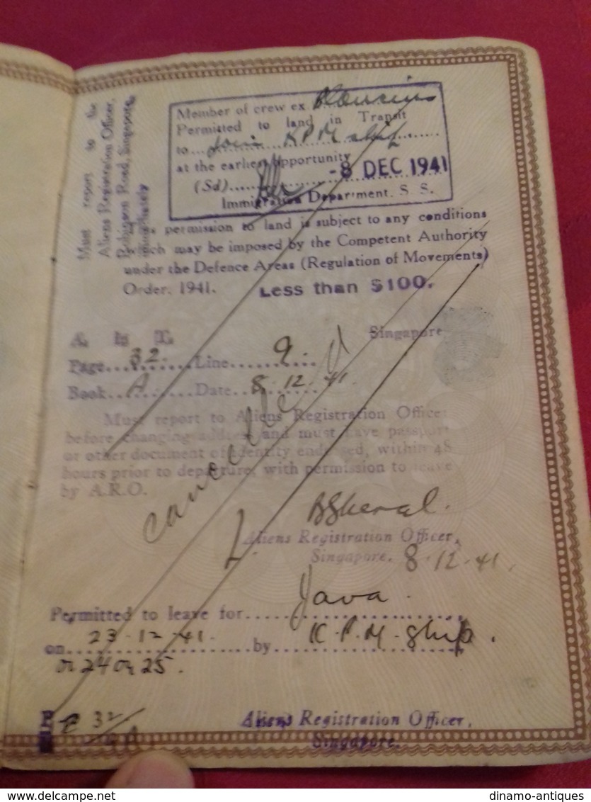 Ultra rare WW2 Dutch East Indies passport passeport reisepass issued 1938 in Surabaya Java for a Jew visas & stamps 1941