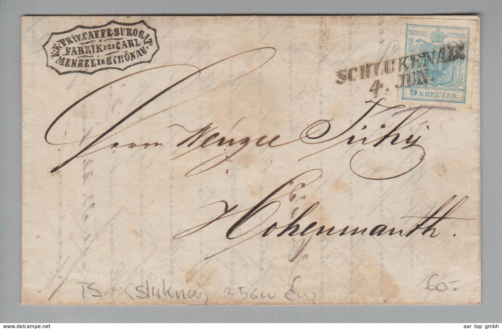 Heimat Tschechien Schlukenau (Slukna) 1852-06-04 Brief Nach Hohenmauth - ...-1918 Préphilatélie