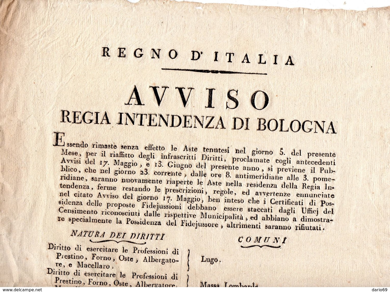 1808 AVVISO  BOLOGNA - Documents Historiques