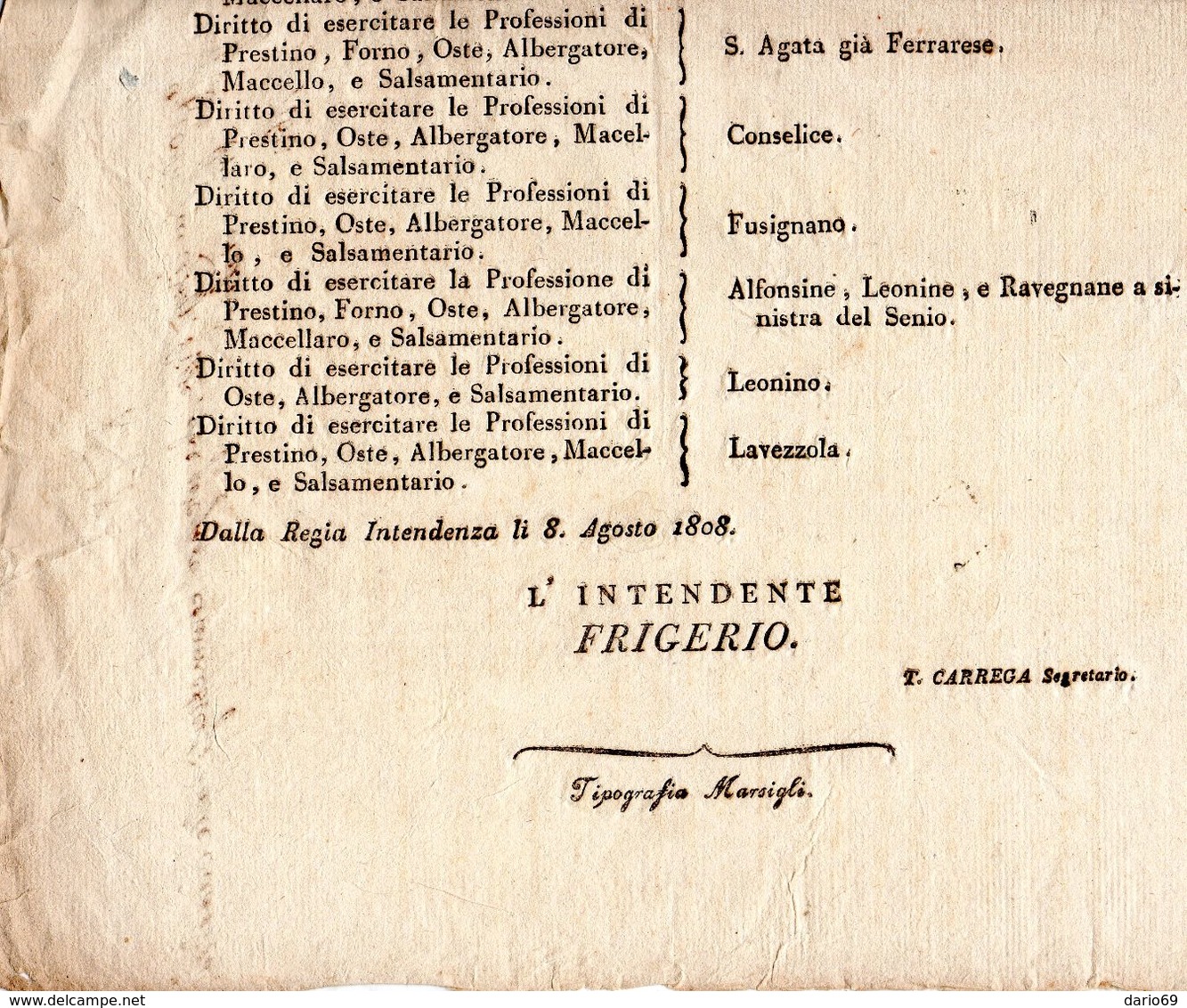 1808 AVVISO  BOLOGNA - Documents Historiques