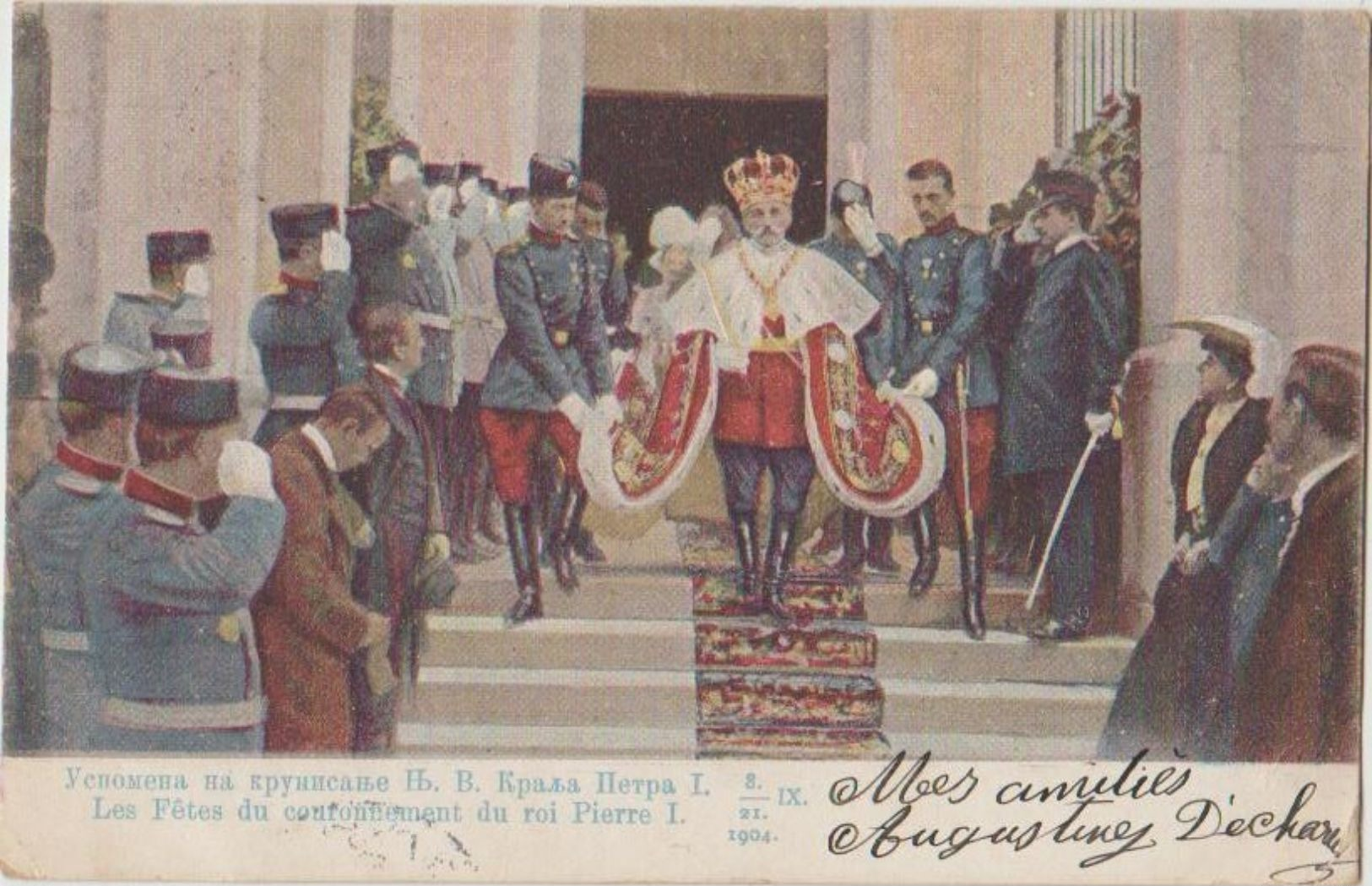 CPA SERBIA SERBIA BELGRADE Le Roi Pierre I Lors De Son Couronnement Carte Colorisée Timbre Stamp - Serbie