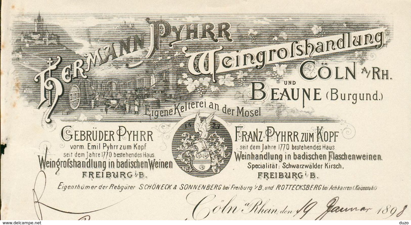 Allemagne - Cöln: Entête 1895 - Hermann Pyhrr -Weingrosshandlung Und Beaune (Burgund). - 1800 – 1899