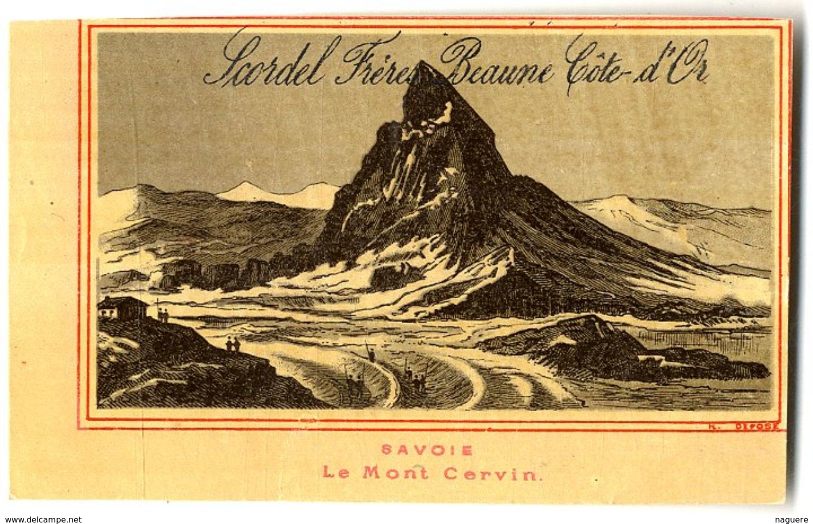 SAVOIE LE MONT CERVAIN   MAISON SCORDEL PECOT  BEAUNES  FABRIQUE DE CHAUSSURES CHEMISES GANTERIE  CHROMO VERS 1883 - Autres & Non Classés