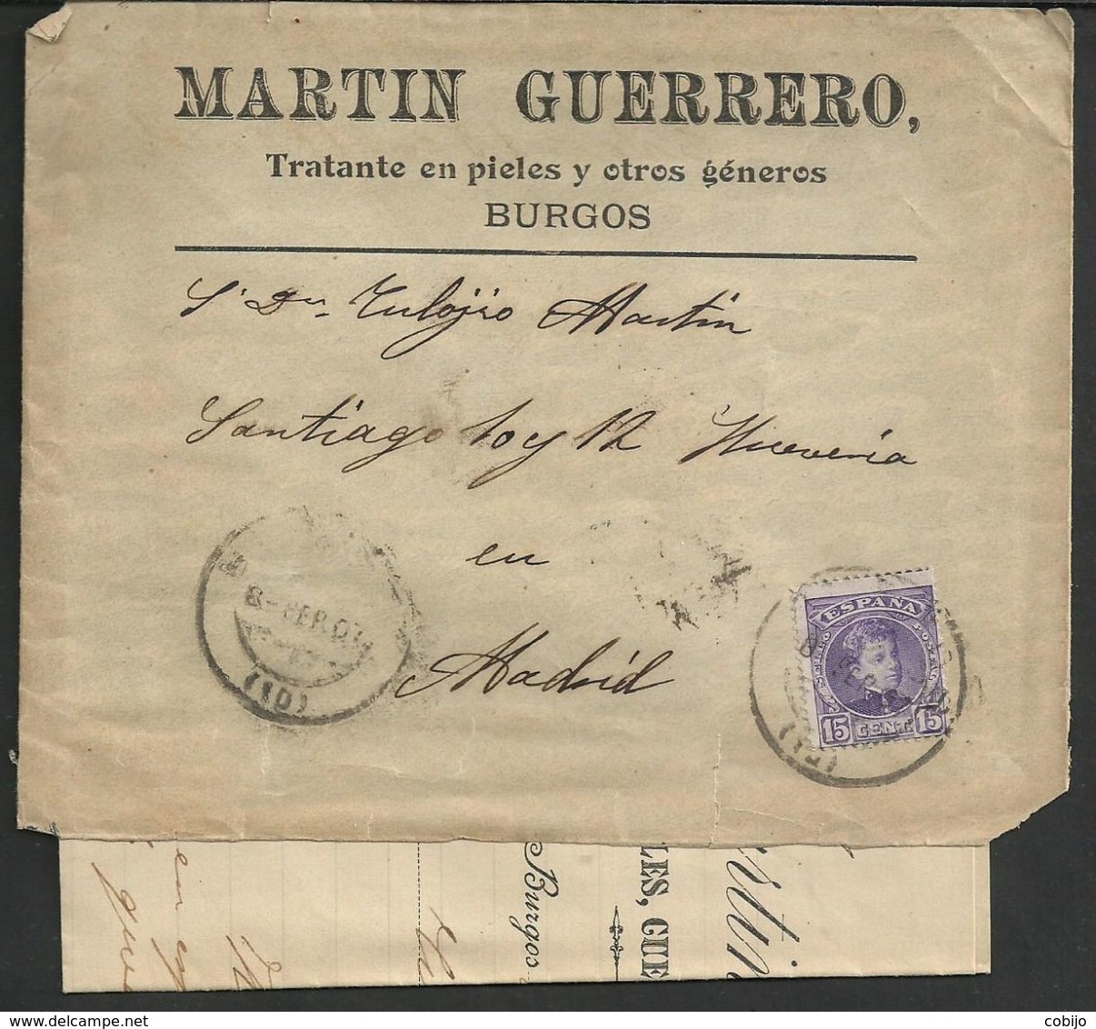 LOTE-9) ESPAÑA 1901-05 SOBRE-CARTA COMERCIAL(BURGOS A MADRID) - Other & Unclassified