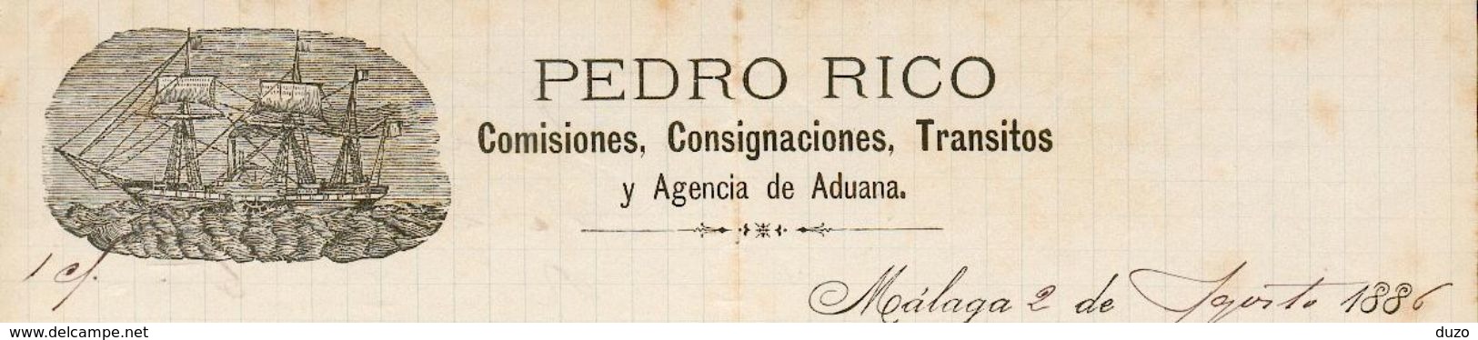 Espagne - Malaga - Entête  1886 - Bateaux à Vapeurs - Pedro Rico - Comisiones,Consignaciones,Transitos - Espagne