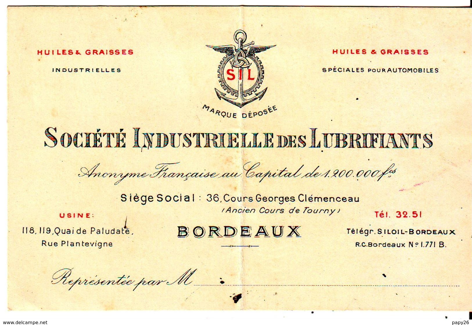 Bordeaux Cdv  Societe Industrielle Des Lubrifiants - Bordeaux