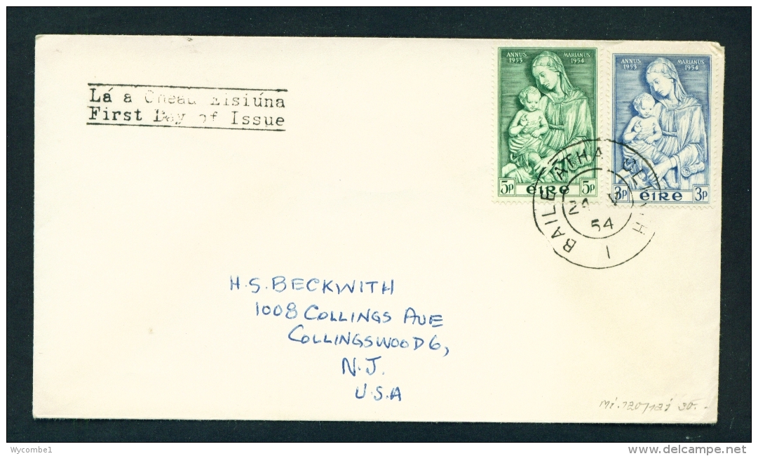 IRELAND  -  1954  Marian Year  FDC - FDC