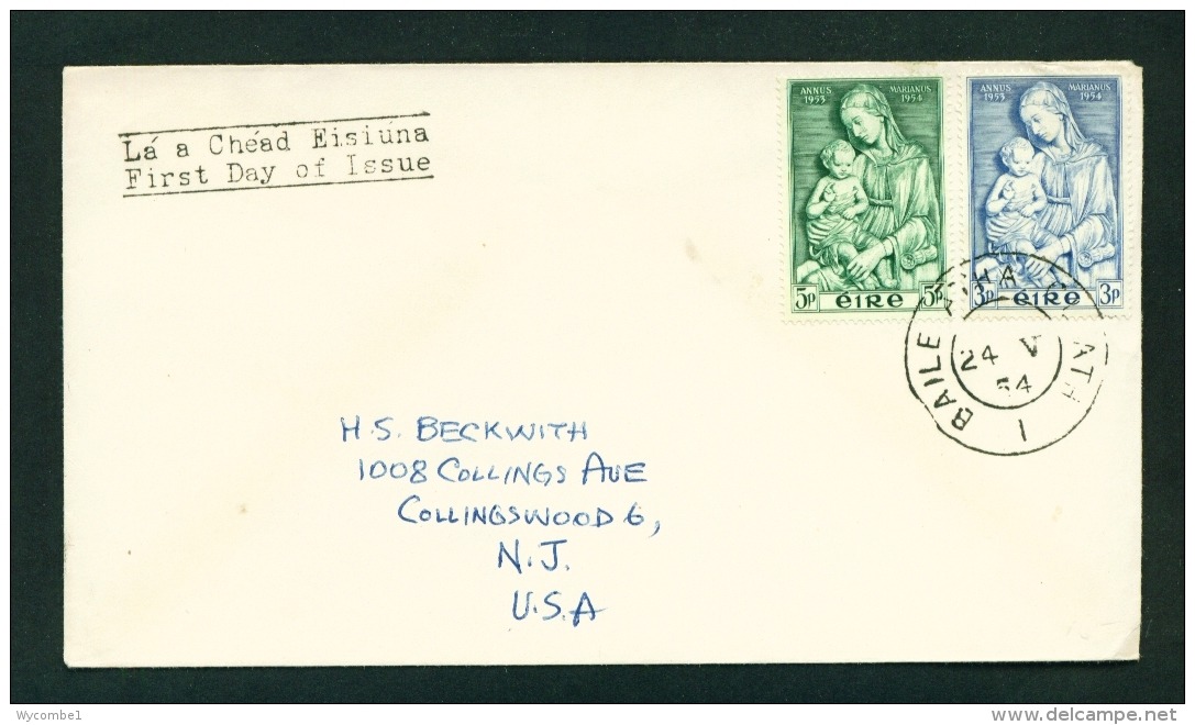 IRELAND  -  1954  Marian Year  FDC - FDC