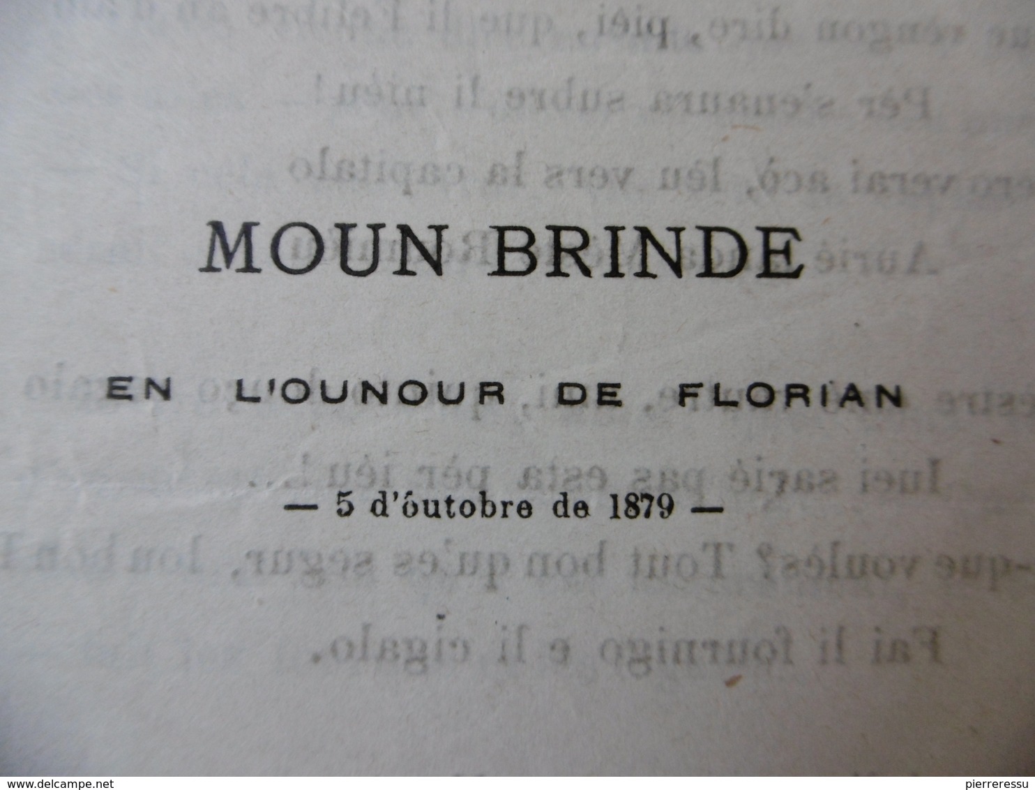 LOUIS ROUMIEUX FELIBRE 1879 MOUN BRINDE EN L OUNOUR DE FLORIAN - Documents Historiques